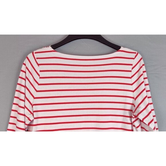 Allison Daily Tunic Knit Top Red White Stipes Three Quarter Sleeves Nautical - Picture 8 of 8